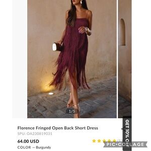 Fringed Burgundy Open Back Dress